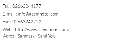 Acem Hotel telefon numaralar, faks, e-mail, posta adresi ve iletiim bilgileri